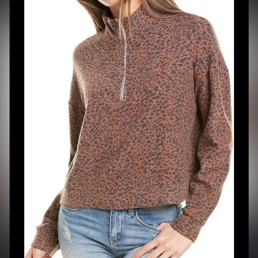 MONROW Mini Leopard Half-Zip Pullover Fleece Neutral Cozy Autumn Animal Print
